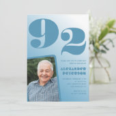 レトロブルーグラデーション写真92歳の誕生日 招待状 (スタンド正面)