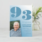 レトロブルーグラデーション写真93歳の誕生日 招待状 (スタンド正面)