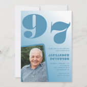 レトロブルーグラデーション写真97歳の誕生日 招待状 (正面)