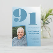 レトロブルーグラデーション写真 91歳の誕生日 招待状 (スタンド正面)