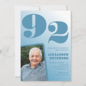 レトロブルーグラデーション写真 92歳の誕生日 招待状 (正面)