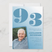 レトロブルーグラデーション写真 93歳の誕生日 招待状 (正面)