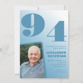 レトロブルーグラデーション写真 94歳の誕生日 招待状 (正面)