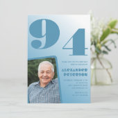 レトロブルーグラデーション写真 94歳の誕生日 招待状 (スタンド正面)