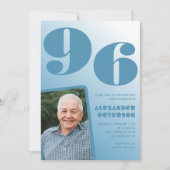 レトロブルーグラデーション写真 96歳の誕生日 招待状 (正面)