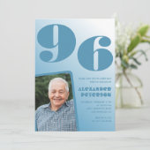 レトロブルーグラデーション写真 96歳の誕生日 招待状 (スタンド正面)