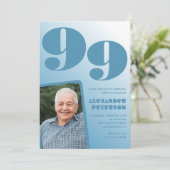 レトロブルーグラデーション写真 99歳の誕生日 招待状 (スタンド正面)