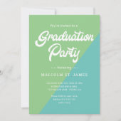 レトロブルーグリーンカラーブロック卒業パーティー 招待状 (正面)