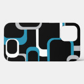 レトロブルーグレー白正方形パターン Case-Mate iPhoneケース (裏面 (横))