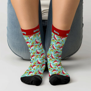 レトロブルーサンタハットホリークリスマス10代の追加 ソックス