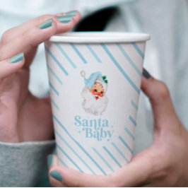 レトロブルーサンタベビークリスマスベビーシャワー 紙コップ