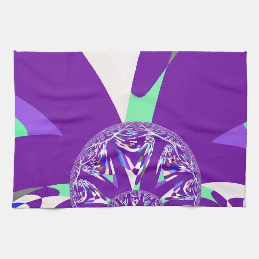 レトロブルーシアン万華鏡のように千変万化するパターンアートプリント キッチンタオル (横)