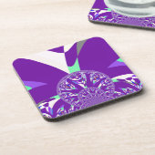 レトロブルーシアン万華鏡のように千変万化するパターンアートプリント コースター (左側)