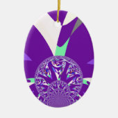 レトロブルーシアン万華鏡のように千変万化するパターンアートプリント セラミックオーナメント (正面)