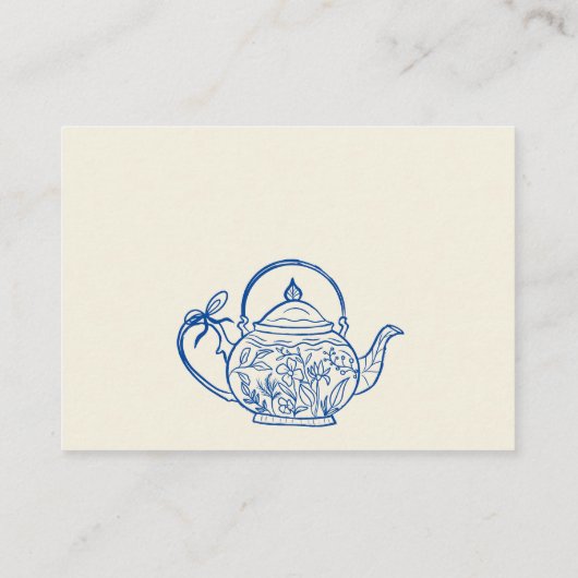 レトロブルーシック弓ティーポット本のための赤ちゃんシャワー エンクロージャーカード (裏面)