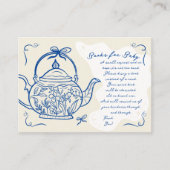 レトロブルーシック弓ティーポット本のための赤ちゃんシャワー エンクロージャーカード (正面)