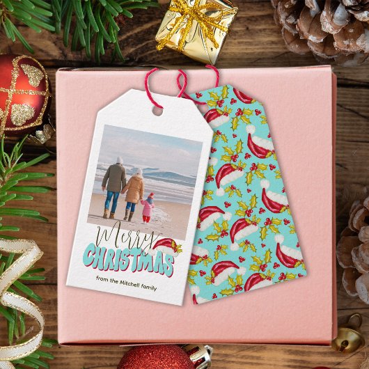 レトロブルーシンプルフェスティバルメリークリスマス ギフトタグ