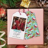 レトロブルーシンプルフォト明るいメリークリスマス ギフトタグ