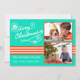 レトロブルースタイル2フォトファミリークリスマスカード シーズンカード