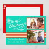 レトロブルースタイル2フォトファミリークリスマスカード シーズンカード (正面/裏面)