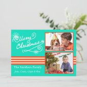 レトロブルースタイル2フォトファミリークリスマスカード シーズンカード (スタンド正面)