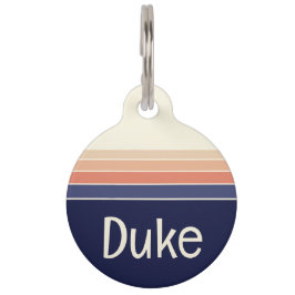 レトロブルーストライプのと桃の犬/猫 ペット　ネームタグ