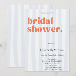 レトロブルーストライプシンプルブライダルシャワー 招待状