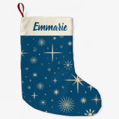 レトロブルースパークルクリスマスパターン名前をカスタムする スモールクリスマスストッキング (正面)