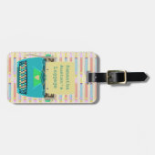 レトロブルータイプライターミッドセンチュリーモダンカスタム ラゲッジタグ (正面横)