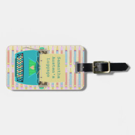 レトロブルータイプライターミッドセンチュリーモダンカスタム ラゲッジタグ