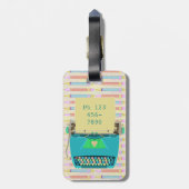 レトロブルータイプライターミッドセンチュリーモダンカスタム ラゲッジタグ (裏面縦)