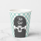 レトロブルーチェックスケートボード2素晴らしい2nd誕生日 紙コップ (正面)