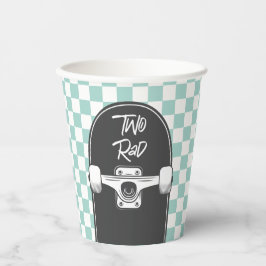 レトロブルーチェックスケートボード2素晴らしい2nd誕生日 紙コップ