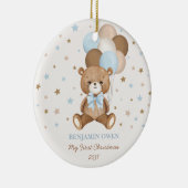 レトロブルーテディベアバルーンベビー1stクリスマス セラミックオーナメント (右)