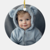 レトロブルーテディベアバルーンベビー1stクリスマス セラミックオーナメント (裏面)