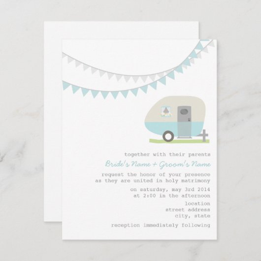 レトロブルートレーラー結婚式招待状 招待状 (正面/裏面)