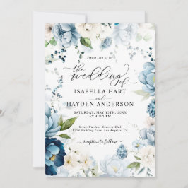 レトロブルーネイビークリームすべて1 QRコード結婚s 招待状