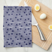 レトロブルーネイビージャパン三角幾何学模様 キッチンタオル (四つ折り)