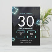 レトロブルーネオン30歳の誕生日 招待状 (スタンド正面)