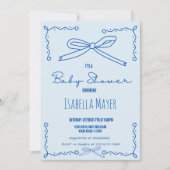 レトロブルーハンド引き弓ベビーシャワー招待状 招待状 (正面)