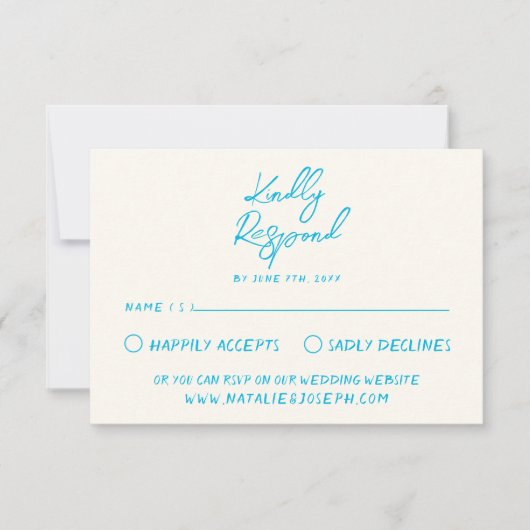 レトロブルーハ書ンドはっきりしたおもしろい結婚ズ 出欠カード (正面)