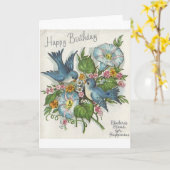 レトロブルーバード誕生日グリーティングカード カード (黄色い花)