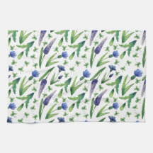 レトロブルーパープルグリーンウォーターカラーフローラ