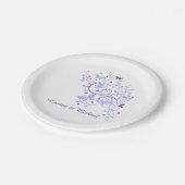 レトロブルーパープルバタフライスワール結婚ズ ペーパープレート (アングル)