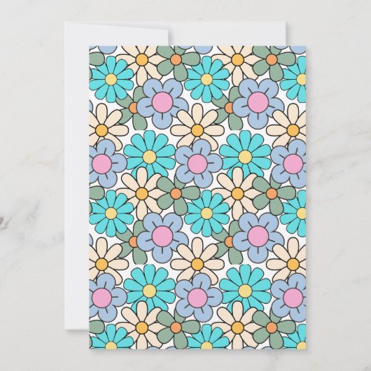 レトロブルーパープルフローラGroovy 60誕生日 招待状 (裏面)