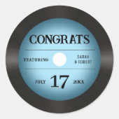 レトロブルービニール結婚レコードおめでとう ラウンドシール (正面)