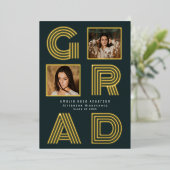 レトロブルーフォイル卒業写真の発表 箔招待状 (立ち正面)