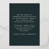 レトロブルーフォイル卒業写真の発表 箔招待状 (裏面)