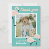 レトロブルーフラミンゴブライダルシャワーサンキューカード 招待状 (正面)