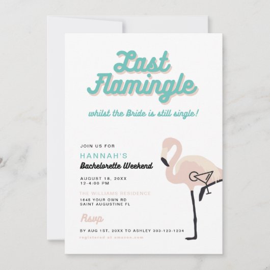 レトロブルーフラミンゴラストフラミングル独身最後の夜 招待状 (正面)